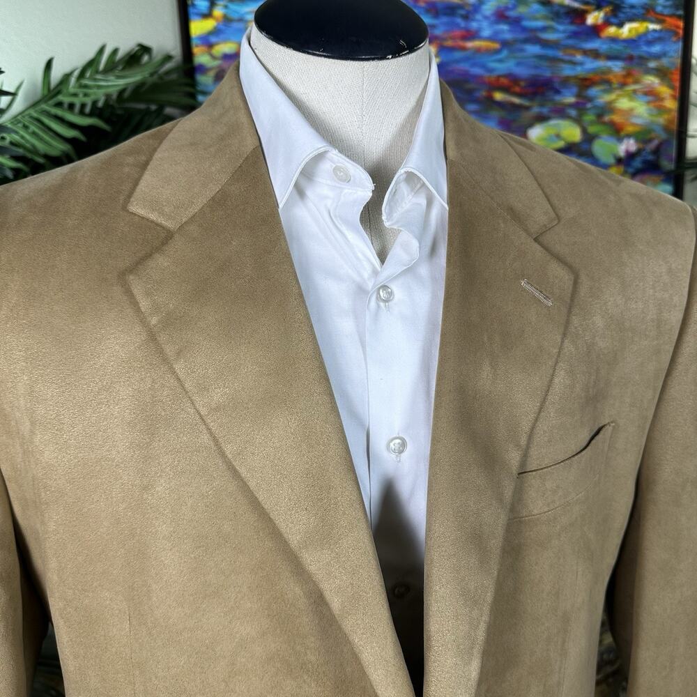 Chaps Sportcoat Microfiber Men 48XL Tan 3 Buttons No vent Interior seam repair